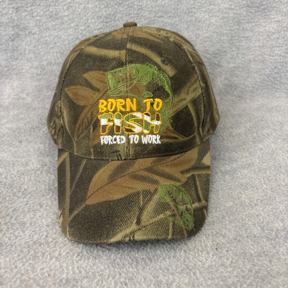 Born to Fish Forced to Work Mens OSFA Camo Kys Design Cap Hat Baseball Hat